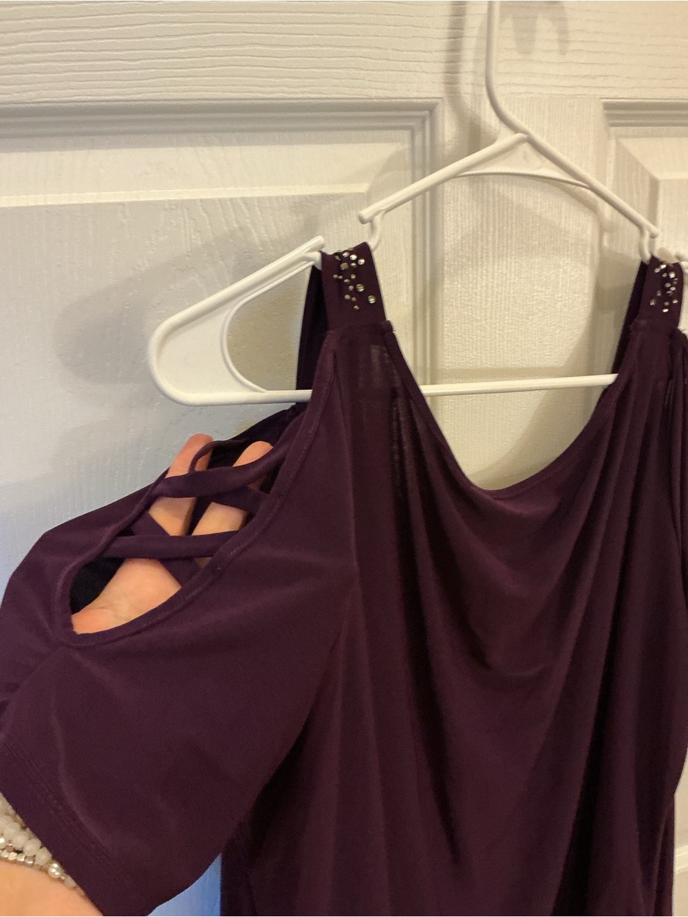 PerSeption Concept Plum Cold-Shoulder Tank with Embellished Straps